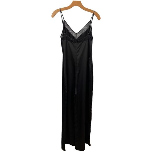MARCIANO by Guess Black Lace Trim Wide Leg Tuxedo Stripe Cami Jumpsuit Size M - Picture 2 of 8